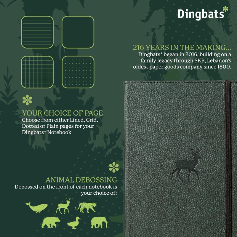 Dingbats* Notebooks Dingbats* Wildlife Dotted Journal Notebook A5 - Vegan Leather Hard Cover, Ideal for Work, Travel - Pocket, Elastic Closure, Bookmark - Image 2